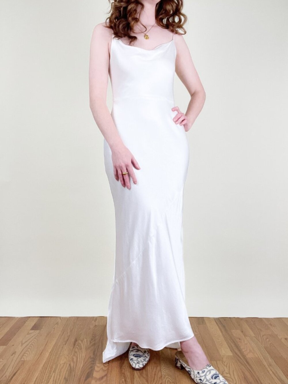 Vintage Slip Wedding Dress Gown Low Back Sleeveless Thin Straps Bias Cut 1990's - Picture 3 of 10